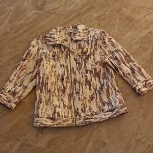 Chico's size 1 full length zipper jacket, brown and off white